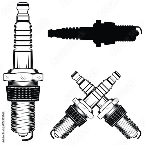 Motorcycle spark plug vector illustration. Crossed Spark Plug 