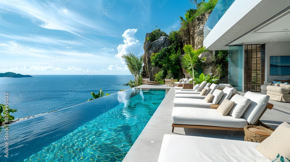 Fototapeta premium A beautiful pool with a view of the ocean 