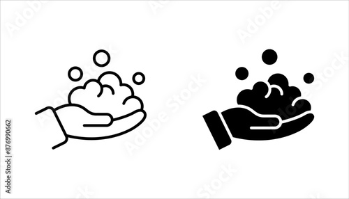 foam Cream on hand line icon set, simple skin cleanser flat design vector pictogram, vector illustration on white background