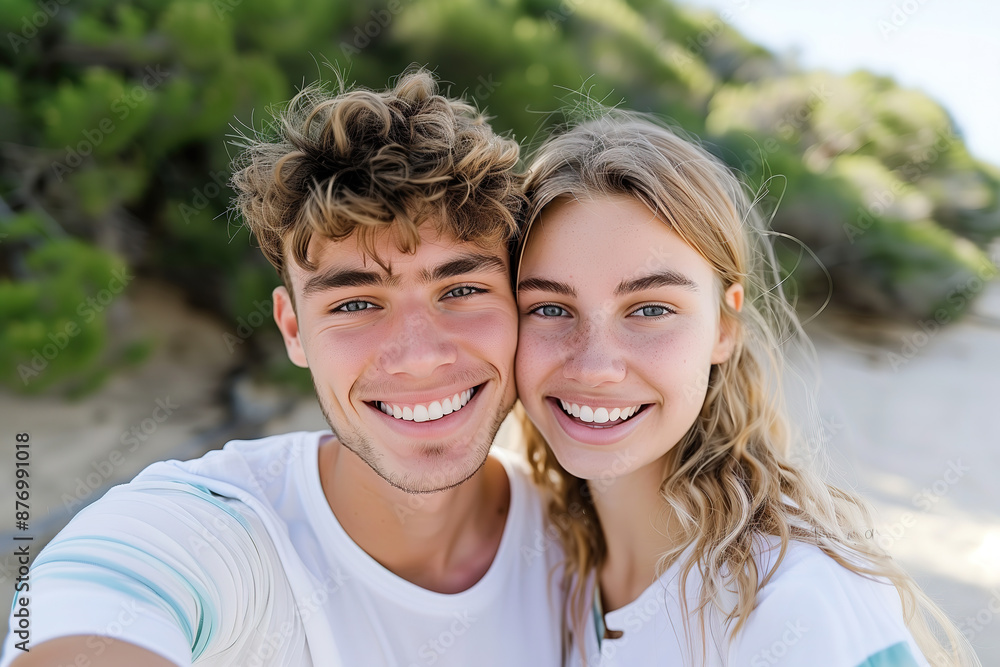 Smiling Young Couple Enjoying a Sunny Day Outdoors Smiling Young Couple Enjoying a Sunny Day Outdoors