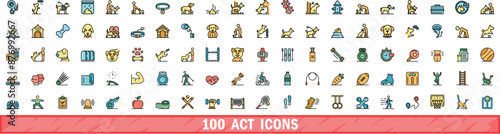 100 act icons set. Color line set of act vector icons thin line color flat on white