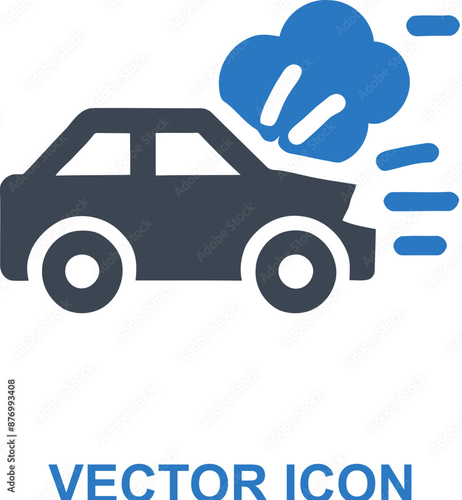 Car crashing with smoke icon Car crashing with smoke icon