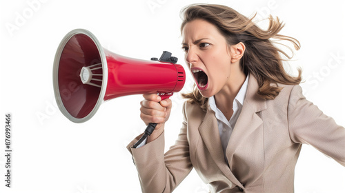 businesswoman shouting thro...