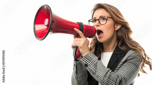 businesswoman shouting thro...