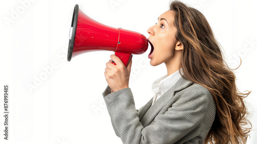 businesswoman shouting thro...