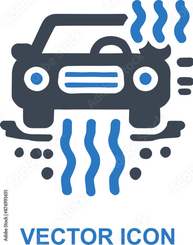 Car overheating on road icon