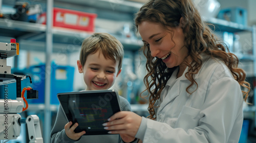 children using tablet and f...