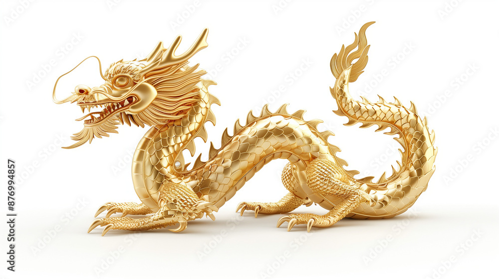 Fototapeta premium Golden Chinese dragon isolated on white background