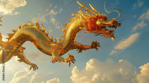 golden Chinese dragon flyin...