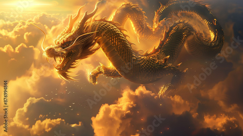 golden Chinese dragon flyin...