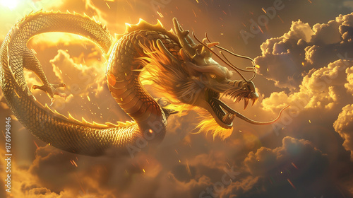golden Chinese dragon flyin...