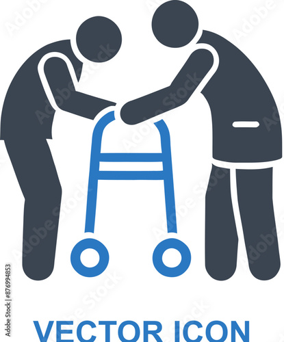 Caregiver assisting elderly with walker icon
