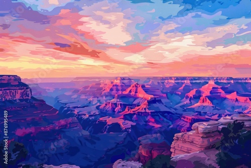 Artistic illustration of The Grand Canyon, United States at dusk