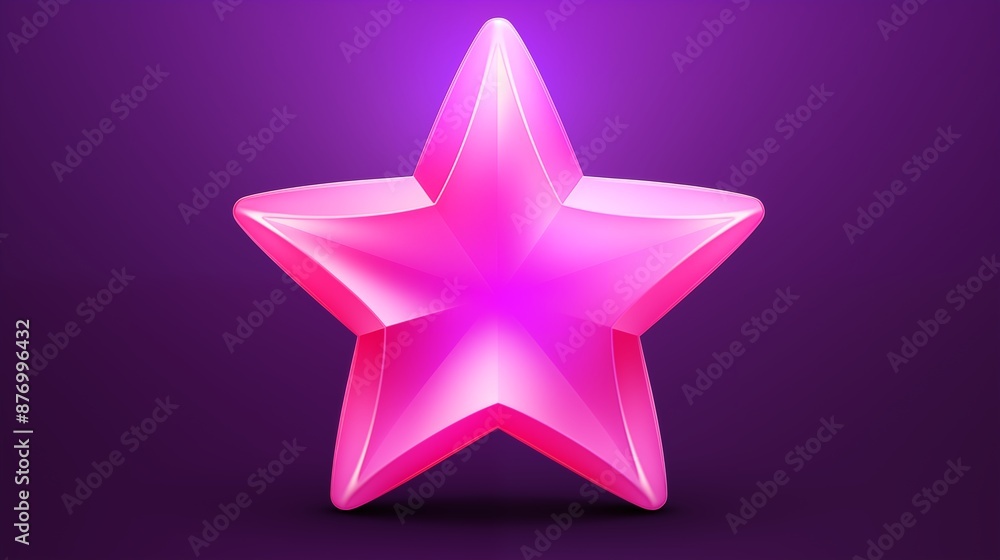 Pink Glossy Five-Pointed Star on Purple Background Pink Glossy Five-Pointed Star on Purple Background