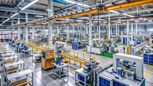 Modern industrial manufacturing facility with assembly lines, machinery, and tools, conveying a sense of precision, technology, and innovation. © Caitlin