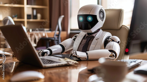 robot working in office, AI...