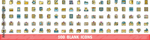 100 blank icons set. Color line set of blank vector icons thin line color flat on white