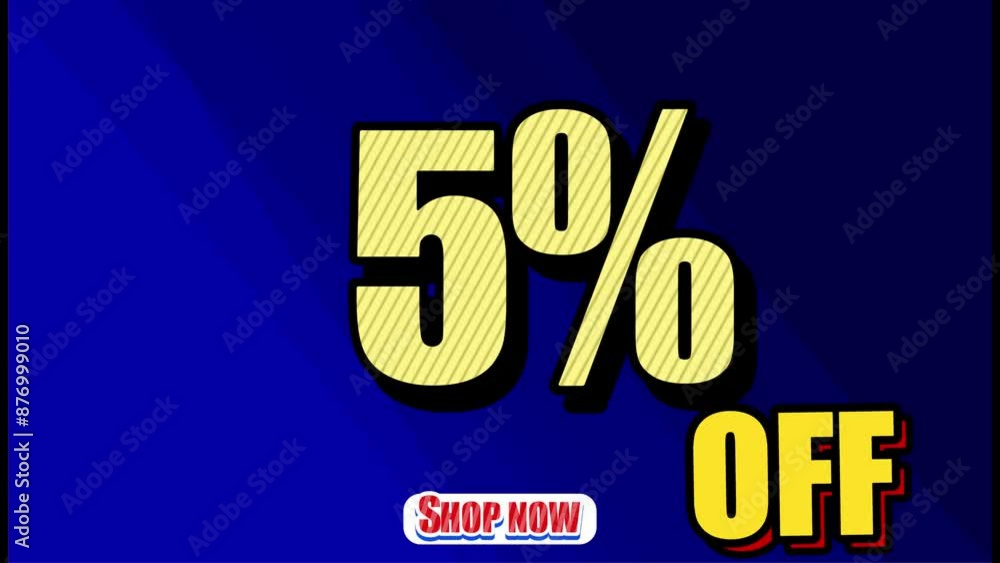 5% OFF SHOP NOW - Seamless looping Swing banner text promotion animation effect with a navy blue background texture. 5% OFF SHOP NOW - Seamless looping Swing banner text promotion animation effect with a navy blue background texture.
