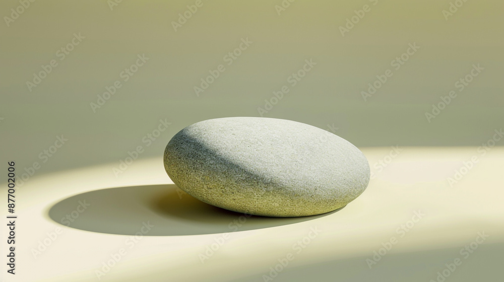 3D render of a smooth pebble shape on a solid pistachio background. 3D render of a smooth pebble shape on a solid pistachio background.