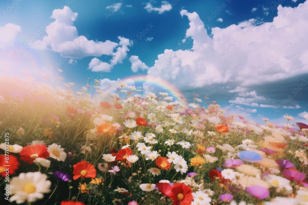 Flower field, beautiful rainbow sky. by rawpixel. Flower field, beautiful rainbow sky. by rawpixel.