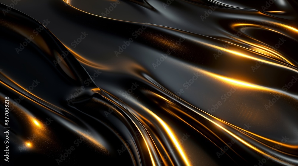 Fototapeta premium A black background with golden light waves in an elegant and luxury style.