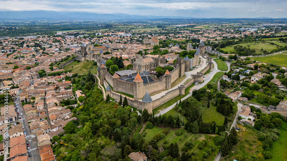 Aerial of the Cite de Carcassonne citadel, UNESCO World Heritage Site, Carcassonne, Aude, Occitania, France, Europe Aerial of the Cite de Carcassonne citadel, UNESCO World Heritage Site, Carcassonne, Aude, Occitania, France, Europe