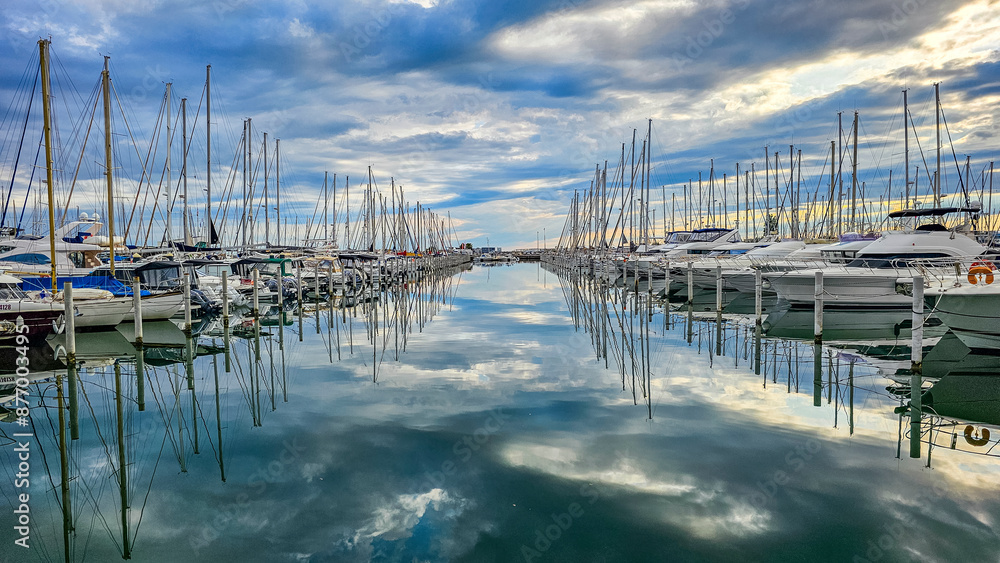 Sport harbour, futuristic seaside town of La Grande Motte, Herault, Occitania, France, Europe Sport harbour, futuristic seaside town of La Grande Motte, Herault, Occitania, France, Europe