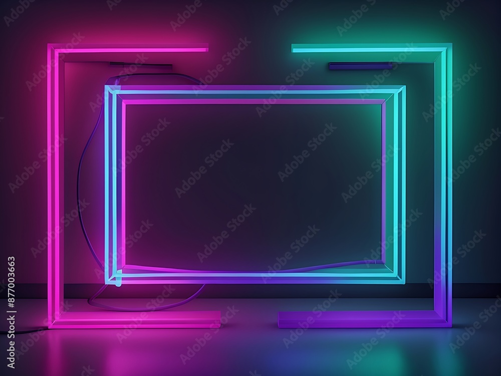 Background Rectangle neon lights frame, neon frame for text or photo Background Rectangle neon lights frame, neon frame for text or photo