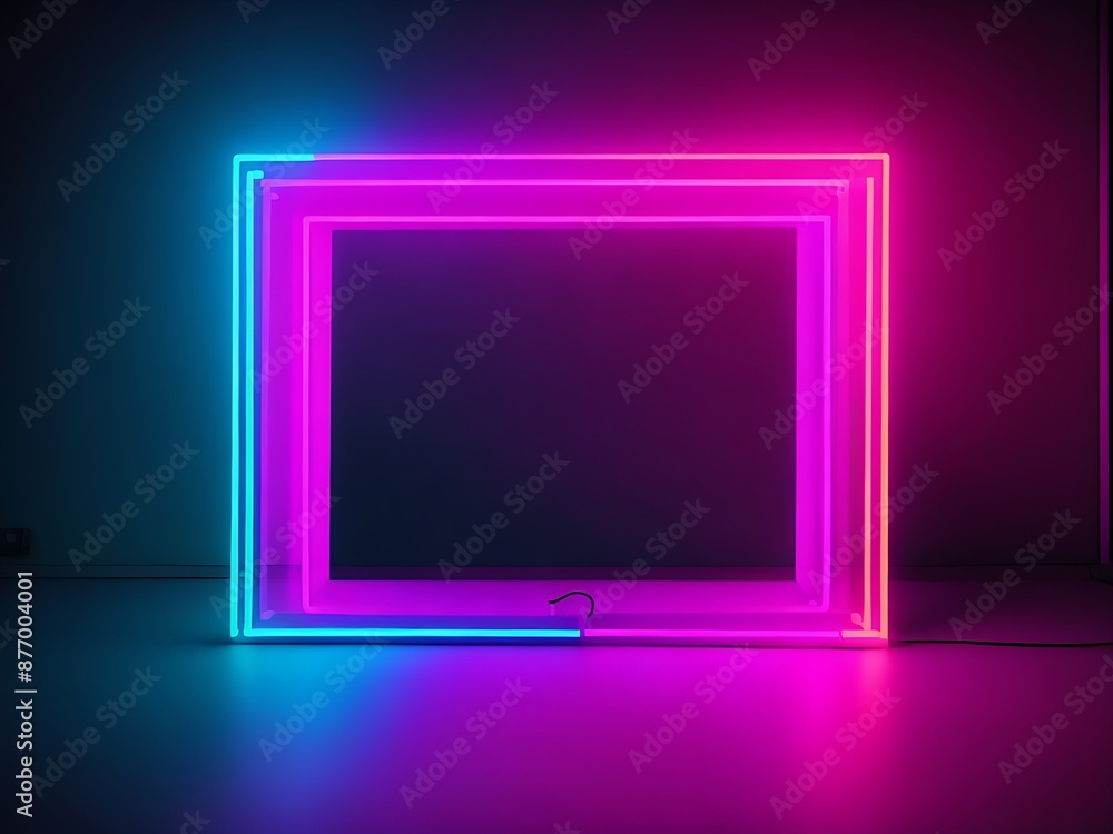 Background Rectangle neon lights frame, neon frame for text or photo Background Rectangle neon lights frame, neon frame for text or photo