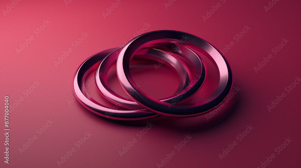 Fototapeta premium Minimal 3D render of a set of nested rings on a solid maroon background .