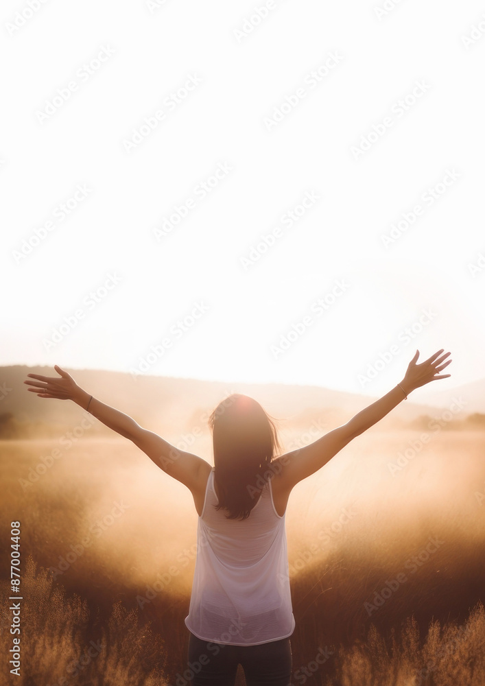 Obraz premium Woman raised arms spirituality tranquility silhouette.