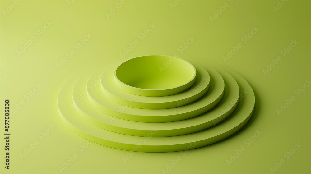 Obraz premium Minimal 3D rendering of concentric circles on a solid lime green background
