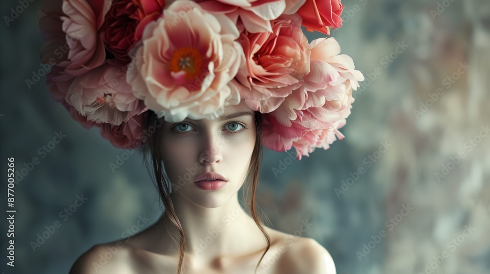 Woman with head replaced by a vibrant bouquet of flowers, artistic surreal concept. Woman with head replaced by a vibrant bouquet of flowers, artistic surreal concept.