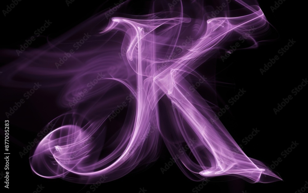 blurred letter K in lilac color on a black background blurred letter K in lilac color on a black background