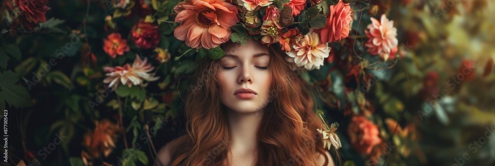 Woman with head replaced by a vibrant bouquet of flowers, artistic surreal concept. Woman with head replaced by a vibrant bouquet of flowers, artistic surreal concept.