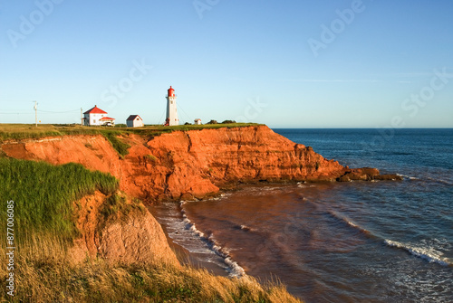 Lighthouse of l'Anse-a-la-Cabane, Havre-Aubert island, Magdalen Islands, Gulf of Saint Lawrence, Quebec province, Canada, North America photo