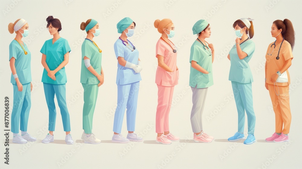 Fototapeta premium A diverse group of healthcare workers, isolated on white.