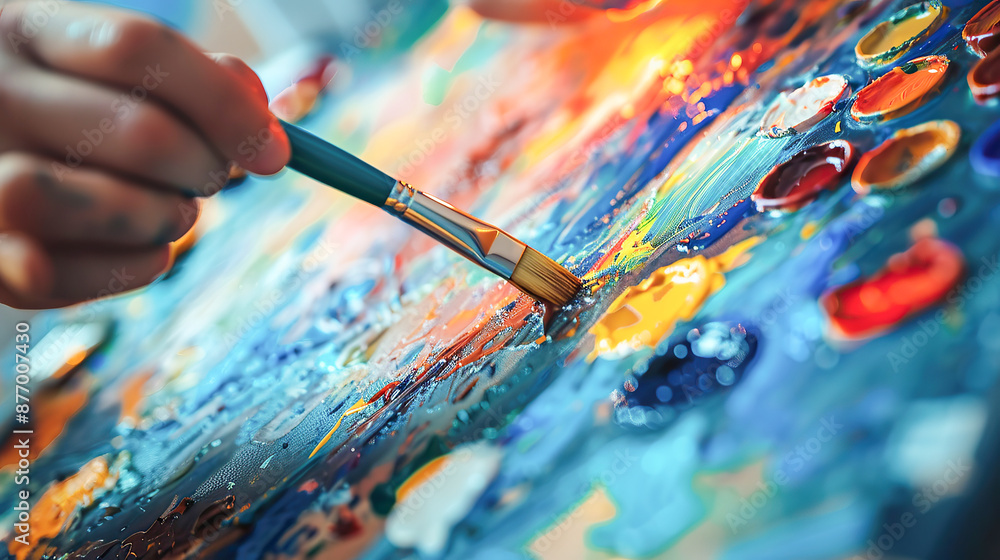 People expressing themselves doing art during an art therapy workshop, with paints, brushes, canvases.Generative AI People expressing themselves doing art during an art therapy workshop, with paints, brushes, canvases.Generative AI