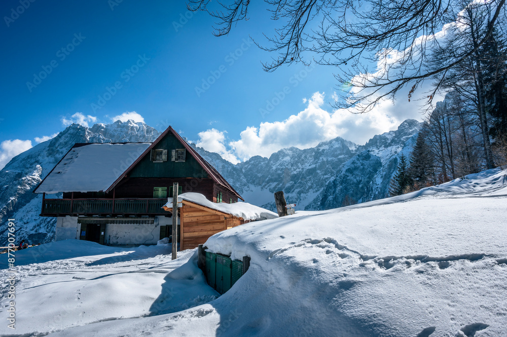 Valbruna and Val Saisera at the end of winter. Between the snow and the first flowers of the new season Valbruna and Val Saisera at the end of winter. Between the snow and the first flowers of the new season
