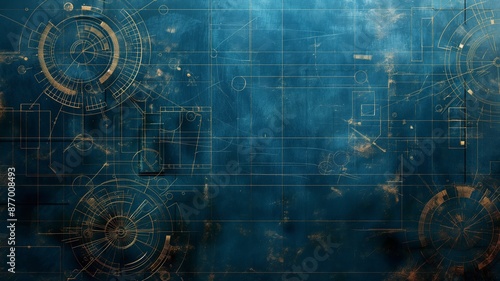 Complex Abstract Geometric Design with Intricate Patterns Set Against a Blue Background