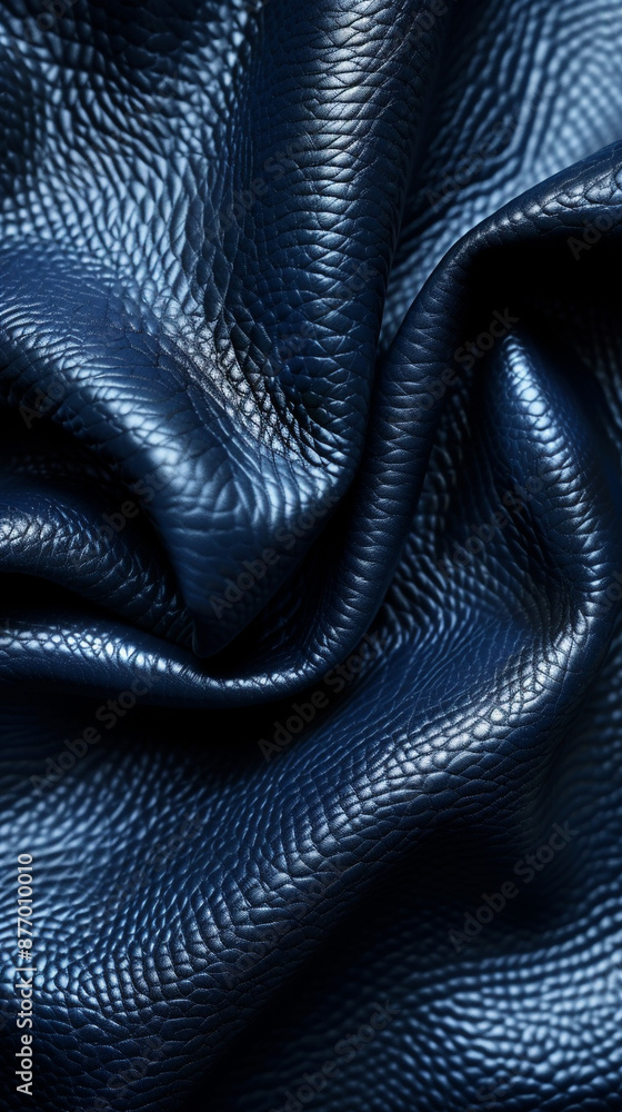Smooth, glossy midnight blue leather with a slight sheen, reflecting light to showcase its luxurious texture. Smooth, glossy midnight blue leather with a slight sheen, reflecting light to showcase its luxurious texture.
