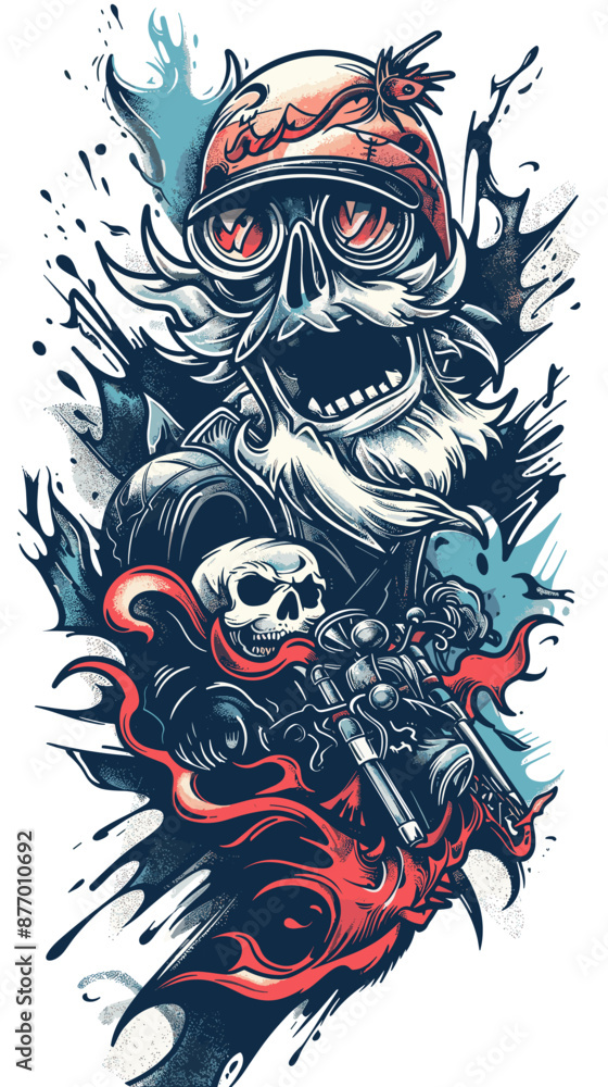 Skull biker with a gun in his hand. Vector illustration. Skull biker with a gun in his hand. Vector illustration.