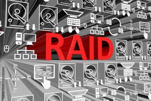 RAID concept blurred background 3d render illustration