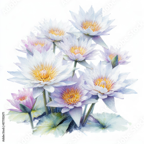 흰 배경, 수련, 수채화 (white background, Pygmy water-lily, watercolors)