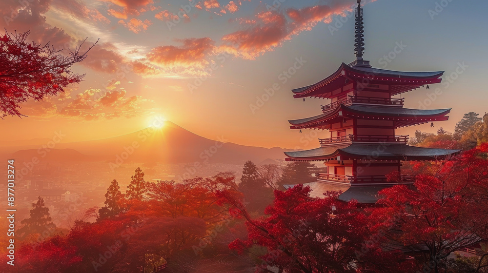 Obraz premium The day of the autumn equinox in Japan. symbolizing the balance of the day on the day of the autumnal equinox