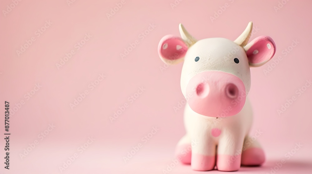 Cute soft pink bull figurine isolated on colorful background Cute soft pink bull figurine isolated on colorful background