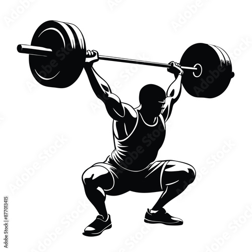 a weightlifter lifting a big barbell. vector  illustration
