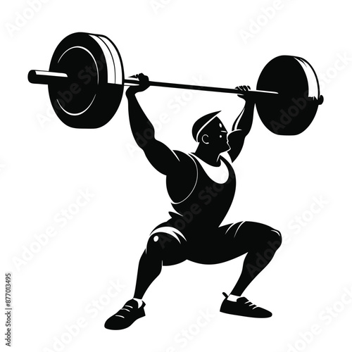 a weightlifter lifting a big barbell. vector  illustration