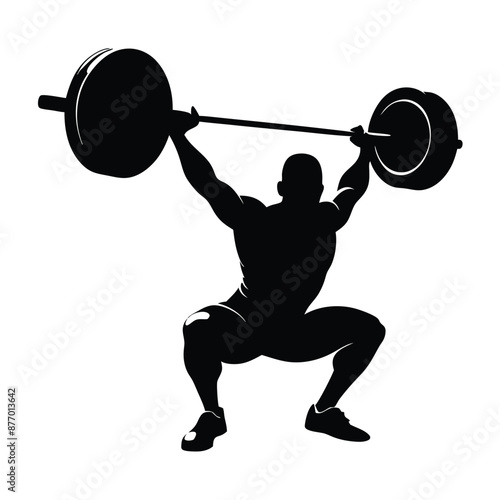 a weightlifter lifting a big barbell. vector  illustration