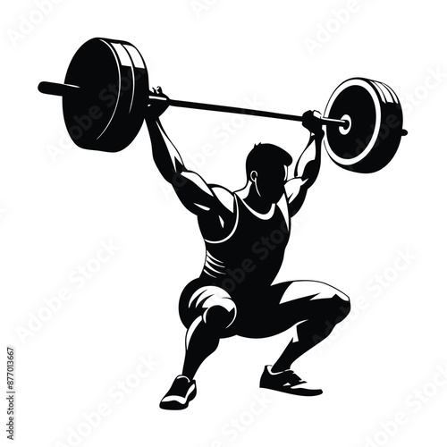 a weightlifter lifting a big barbell. vector  illustration